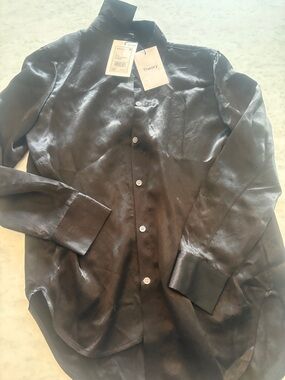 Theory Black Button Front Blouse